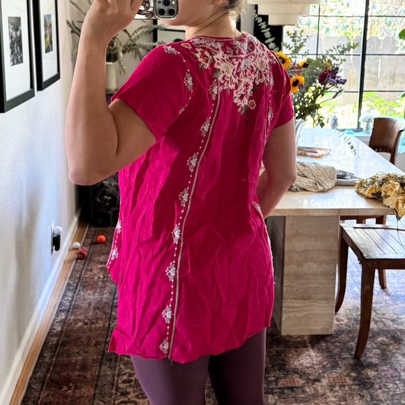 Johnny was Embroidered hot pink Women's Top - Picture 7 of 7